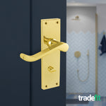 Victorian Scroll Polished Brass Lever Door Handle Pack - 64mm Bathroom Lock - tradefit - 6