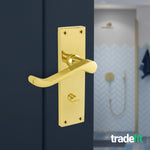Victorian Scroll Polished Brass Lever Door Handle Pack - 80mm Bathroom Lock - tradefit - 6