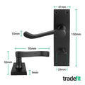Victorian Scroll Matt Black Lever Door Handle Pack - 64mm Bathroom Lock - tradefit