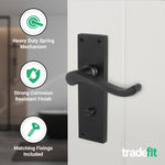 Victorian Scroll Matt Black Lever Door Handle Pack - 80mm Bathroom Lock - tradefit - 4