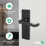 Victorian Scroll Matt Black Lever Door Handle Pack - 64mm Bathroom Lock - tradefit - 4