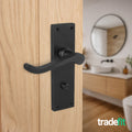 Victorian Scroll Matt Black Lever Door Handle Pack - 64mm Bathroom Lock - tradefit