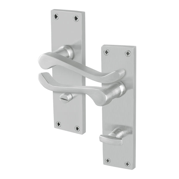 Victorian Scroll Satin Chrome Lever Door Handles - Bathroom - Featured Image