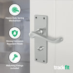 Victorian Scroll Satin Chrome Lever Door Handle Pack - 64mm Bathroom Lock - tradefit - 4