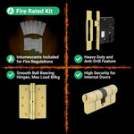Nola Satin Brass Lever on Rose Door Handle Kit - Standard Duty FD30/60 - 80mm Euro Sashlock and Double Cylinder - Keyed to Differ - tradefit - 6