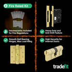 Bosa Satin Brass Lever on Rose Door Handle Kit - Standard Duty FD30/60 - 80mm Euro Sashlock and Double Cylinder - Master Keyed - tradefit - 6