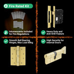 Nola Satin Brass Lever on Rose Door Handle Kit - Standard Duty FD30/60 - 80mm Euro Sashlock and Thumbturn Cylinder - Keyed to Differ - tradefit - 6