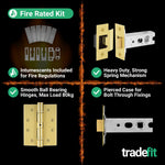 Bosa Satin Brass Lever on Rose Door Handle Kit - Standard Duty FD30/60 Rated - 76mm Latch - tradefit - 6