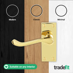 Victorian Scroll Polished Brass Lever Door Handle Pack - 64mm Latch - tradefit - 7