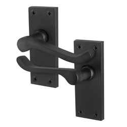 Victorian Scroll Matt Black Lever Door Handles - Latch