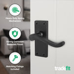 Victorian Scroll Matt Black Lever Door Handle Pack - 76mm Latch - tradefit - 4