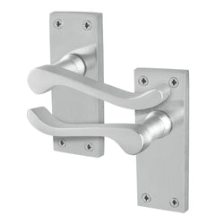Victorian Scroll Satin Chrome Lever Door Handles - Latch