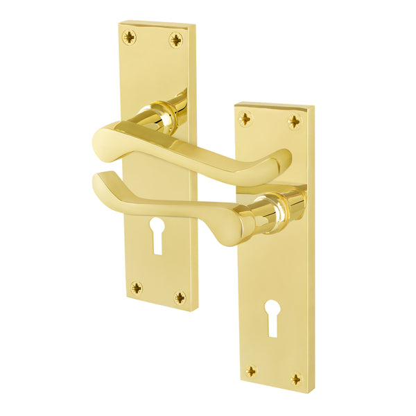 Victorian Scroll Polished Brass Lever Lock Door Handles - Keyhole - tradefit - Featured Image