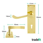 Victorian Scroll Polished Brass Lever Door Handle Pack - 64mm Sashlock - tradefit - 2