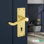 Victorian Scroll Polished Brass Lever Door Handle Pack - 64mm Sashlock - tradefit - 6
