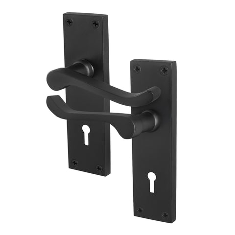 Victorian Scroll Matt Black Lever Lock Door Handles - Keyhole - tradefit