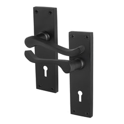 Victorian Scroll Matt Black Lever Lock Door Handles - Keyhole - tradefit