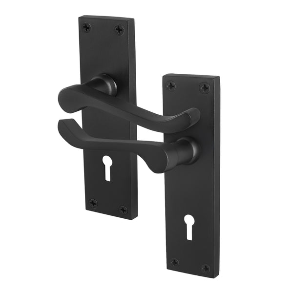 Victorian Scroll Matt Black Lever Lock Door Handles - Keyhole - tradefit - Featured Image