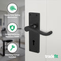 Victorian Scroll Matt Black Lever Door Handle Pack - 64mm Sashlock - tradefit