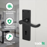 Victorian Scroll Matt Black Lever Door Handle Pack - 80mm Sashlock - tradefit - 4