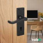 Victorian Scroll Matt Black Lever Door Handle Pack - 64mm Sashlock - tradefit - 6