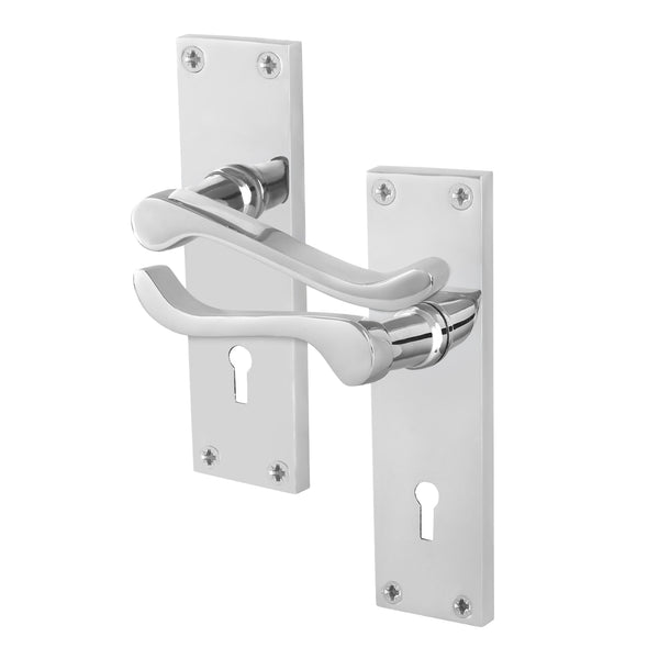 Victorian Scroll Polished Chrome Lever Lock Door Handles - Keyhole - Featured Image