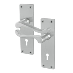 Victorian Scroll Satin Chrome Lever Lock Door Handles - Keyhole