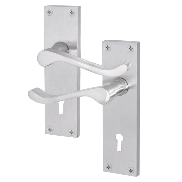 Victorian Scroll Satin Chrome Lever Lock Door Handles - Keyhole - tradefit - Featured Image