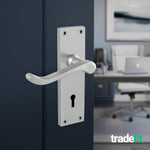 Victorian Scroll Satin Chrome Lever Lock Door Handles - Keyhole - tradefit - 4