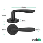 Sassari Matt Black Lever on Rose Door Handle Pack - 64mm Sashlock - tradefit - 2
