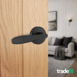 Sassari Matt Black Lever on Rose Door Handle Pack - 76mm Latch - tradefit - 6