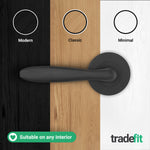 Sassari Matt Black Lever on Rose Door Handle Pack - 64mm Latch - tradefit - 8