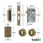 Olbia Antique Brass Lever on Rose Door Handle Pack - 80mm Sashlock - 3
