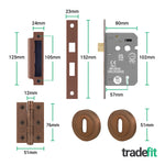 Olbia Bronze Lever on Rose Door Handle Pack - 80mm Sashlock - tradefit - 3