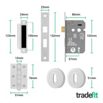Olbia Polished Chrome Lever on Rose Door Handle Pack - 80mm Sashlock - tradefit - 3