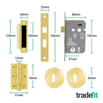 Bosa Satin Brass Lever on Rose Door Handle Pack - 80mm Sashlock - tradefit - 3