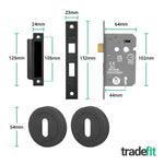 Nola Matt Black Lever on Rose Door Handle Pack - 64mm Sashlock - tradefit - 3