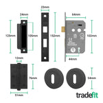 Sassari Matt Black Lever on Rose Door Handle Pack - 64mm Sashlock - tradefit - 3
