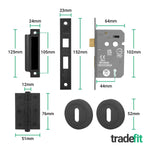 Bosa Matt Black Lever on Rose Door Handle Pack - 64mm Sashlock - tradefit - 3
