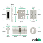 Olbia Satin Nickel Lever on Rose Door Handle Kit - 80mm Euro Sashlock and Double Cylinder - Keyed Alike - tradefit - 3