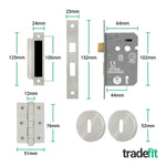 Olbia Satin Nickel Lever on Rose Door Handle Pack - 64mm Sashlock - tradefit - 3