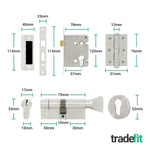 Olbia Satin Nickel Lever on Rose Door Handle Kit - 80mm Euro Sashlock and Thumbturn Cylinder - Master Keyed - tradefit - 3