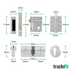 Mitre Stainless Steel Lever on Rose Door Handle Kit - Medium Duty FD30/60 - 80mm Euro Sashlock and Double Cylinder - Keyed to Differ - tradefit - 4