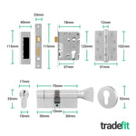 Mitre Stainless Steel Lever on Rose Door Handle Kit - Medium Duty FD30/60 - 80mm Euro Sashlock and Thumbturn Cylinder - Keyed to Differ - tradefit - 4
