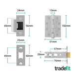 Mitre Stainless Steel Lever on Rose Door Handle Kit - Medium Duty FD30/60 - 76mm Latch - tradefit - 4