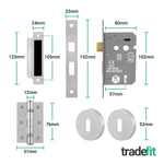 Mitre Lever on Rose Stainless Steel Door Handle Kit - Medium Duty - 80mm Sashlock - tradefit - 3