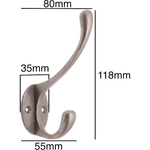 Cast Iron Double Coat Hook Victorian Style Hand Forged Self Coloured with Screws - tradefit - 2