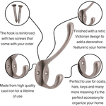 Cast Iron Double Coat Hook Victorian Style Hand Forged Self Coloured with Screws - tradefit - 3