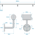 Handrail Kit - 2000mm - Grade 304 Satin Stainless Steel - tradefit - 3