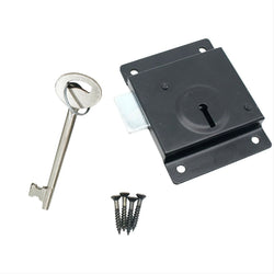 Press Lock +1 Key +Screws Rim Surface Gate Lock - 100x75mm - Black - tradefit